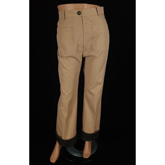 DRAE Cotton Patch Pocket Flared Trousers Size M Womens Beige $325 - Picture 5 of 14
